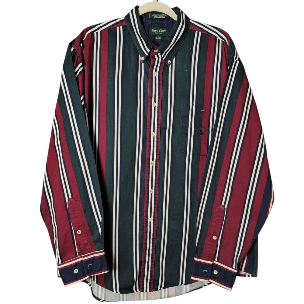 VTG Hunt Club Collection Mens Multicolor Bold Retro Striped Long Sleeve Shirt XL